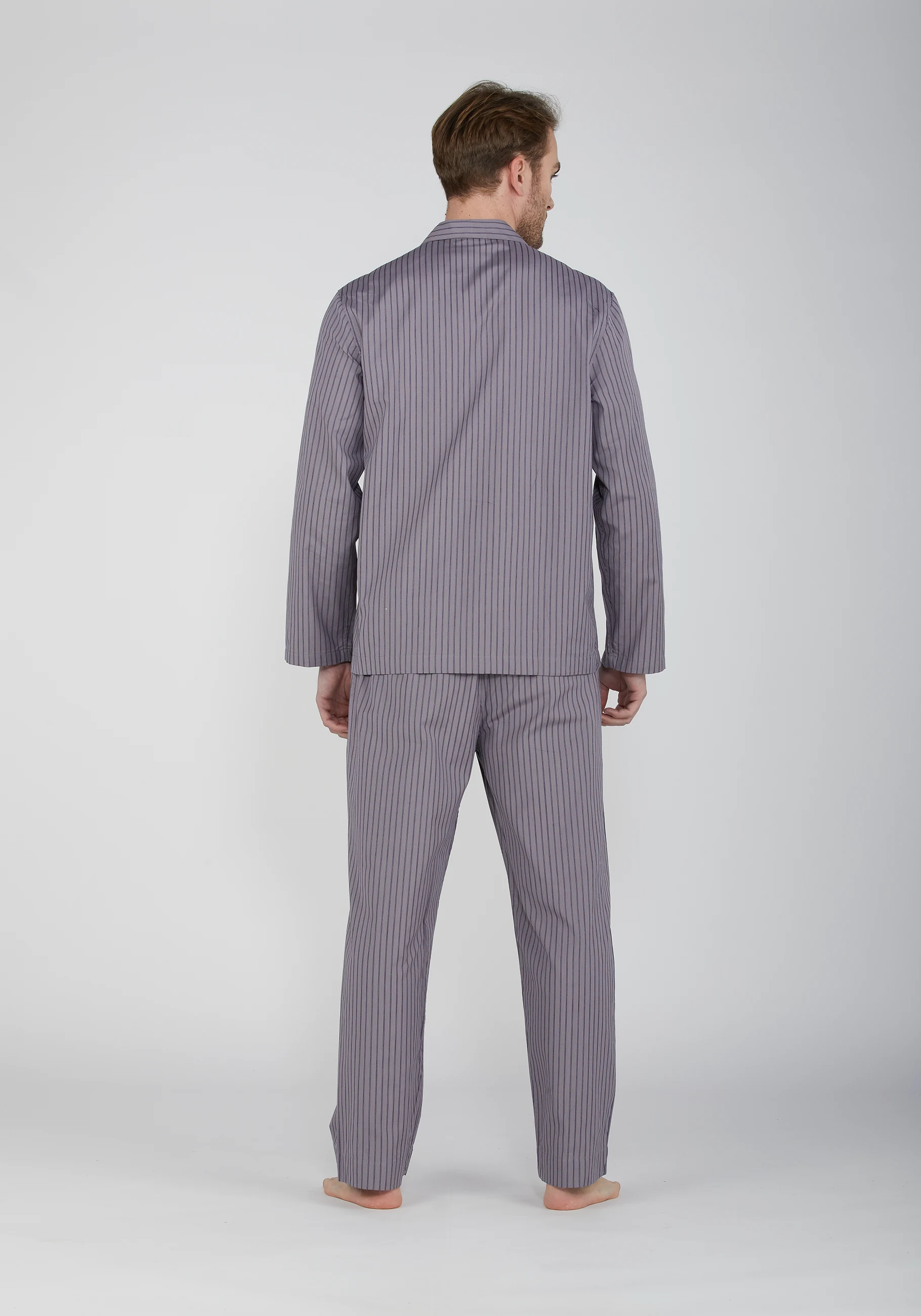pigiama uomo in cotone tinto in filo con collo a camicia e bottoni
