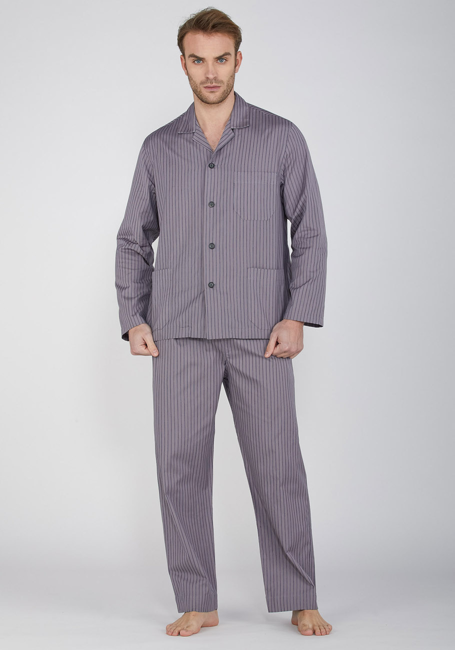BipBip pigiama uomo in cotone tinto in filo con collo a camicia e bottoni